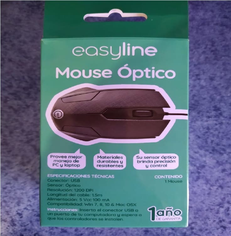 MOUSE OPTICO EASY LINE 1200 DPI WIN XP VISTA/7/8/8.1 MAC OS X USB NEGRO CABLE USB EL-994121 OFICINA