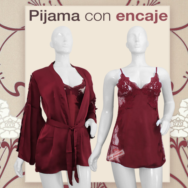 Conjunto Bata + Camison Tanga Para Dama Satin Lenceria 1925