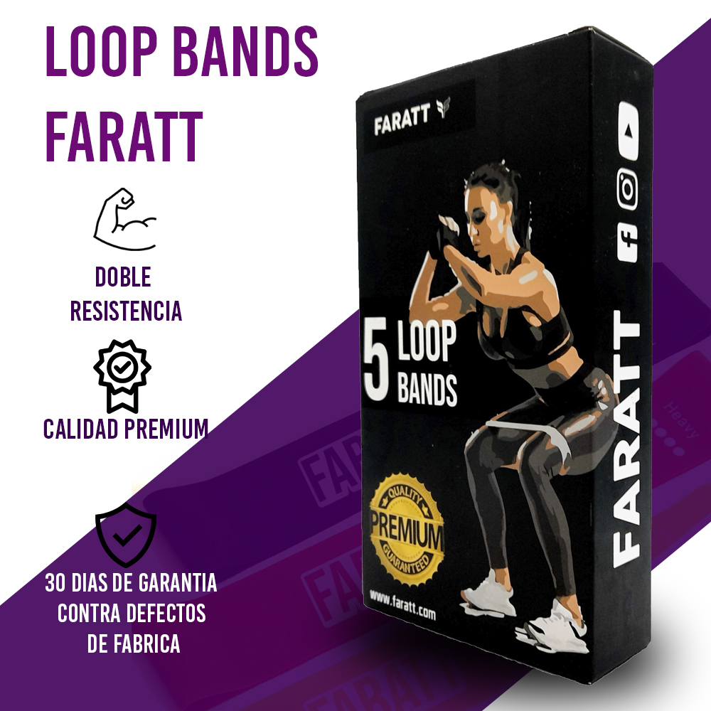 Faratt Ligas de Resistencia para Ejercicio (Paquete de 5 Diferentes Niveles). Ideales para Ejercicio en Casa, Gimnasio, Fisioterapia, Yoga, Pilates, Crossfit. Incluye Bolsa para Transportar las Bandas Elásticas y E-book 