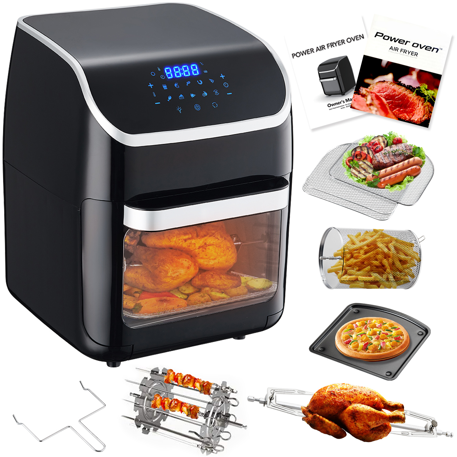 Horno Freidora De Aire Electrico 12L Con 18 Accesorios 120V