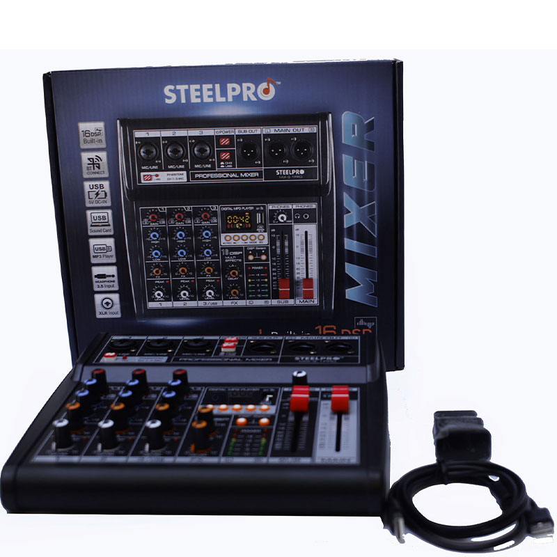 Mezcladora 4canales Bluetooth E Interfaz De Sonido Steelpro