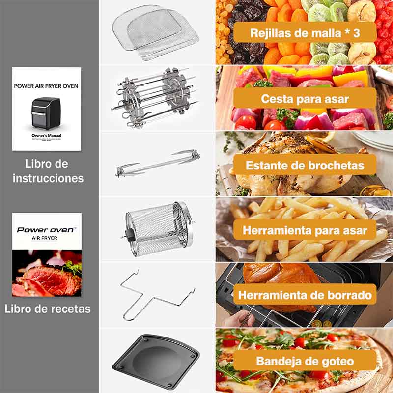 Horno Freidora De Aire Electrico 12L Con 18 Accesorios 120V