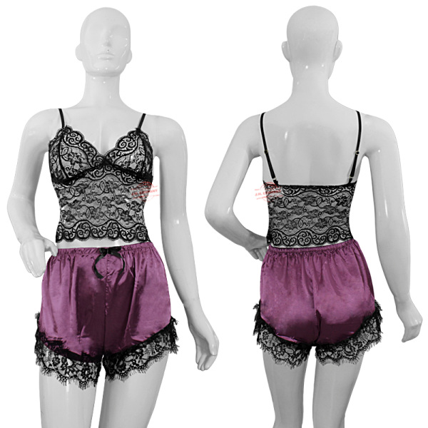 Conjunto Dama Bata + Short + Bralette Satin Lenceria 19173