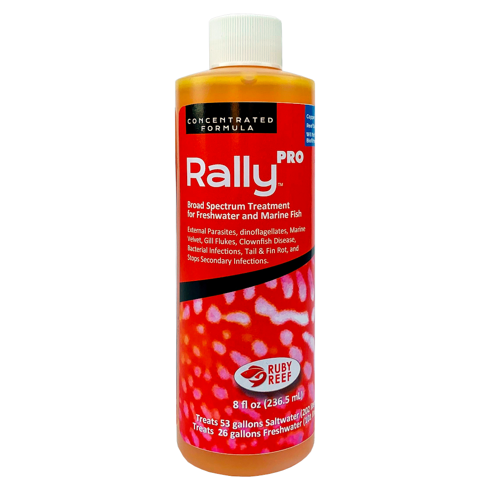 RUBY REEF RALLY PRO 236 ML TRATAMIENTO DE APLIO ESPECTRO PARA PECES MARINOS Y DE AGUA DULCE PARA TRATAR PARASITOS EXTERNOS. 