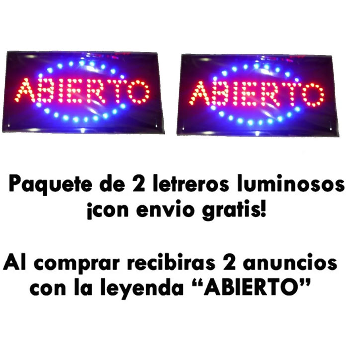 Kit De 2 Anuncio Letrero Led Luminoso Para Negocio Abierto mitzu