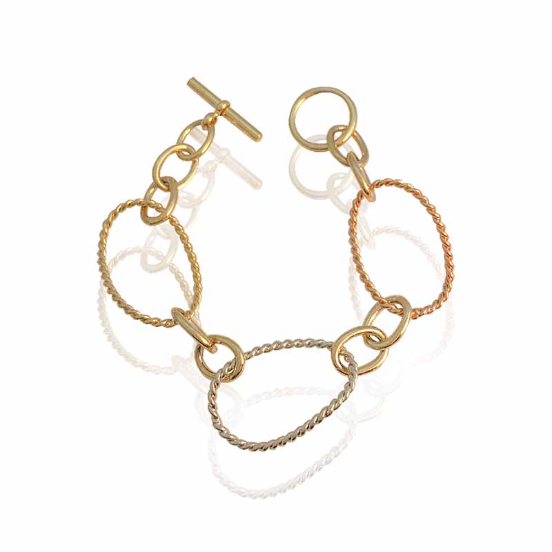 Pulsera oro 18k laminado #168 de eslabones grandes con unión de eslabones pequeños