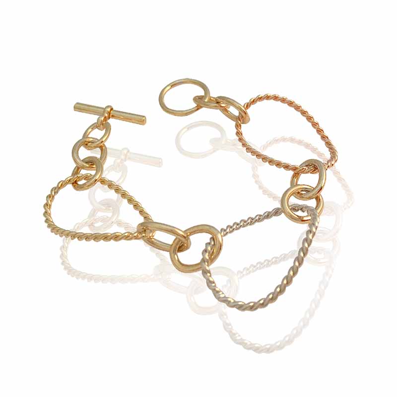 Pulsera oro 18k laminado #168 de eslabones grandes con unión de eslabones pequeños