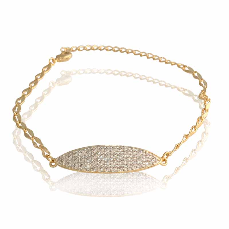 Pulsera oro 18K laminado #138 de pequeños eslabones con ovalo grande al centro