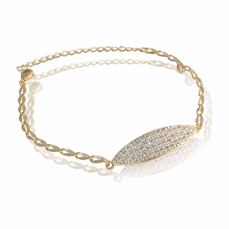Pulsera oro 18K laminado #138 de pequeños eslabones con ovalo grande al centro