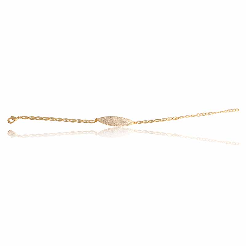 Pulsera oro 18K laminado #138 de pequeños eslabones con ovalo grande al centro