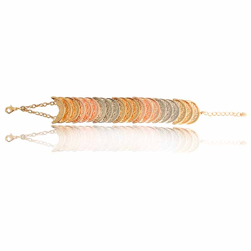 Pulsera oro 18K laminado #123 de monedas en forma de media luna tricolor