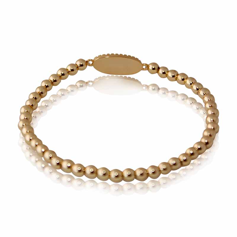 Pulsera brazalete Oro 18K Laminado #31 Para mujer de bolitas doradas con ovalo al centro con detalle en azul 