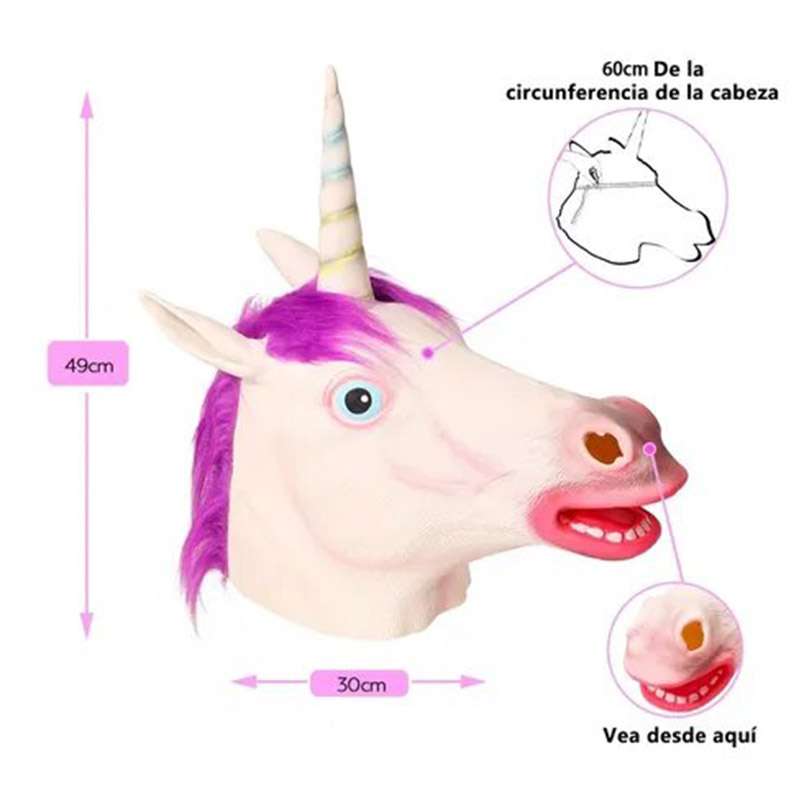 Mascara Cabeza Unicornio Fiesta Disfraz Halloween Festival