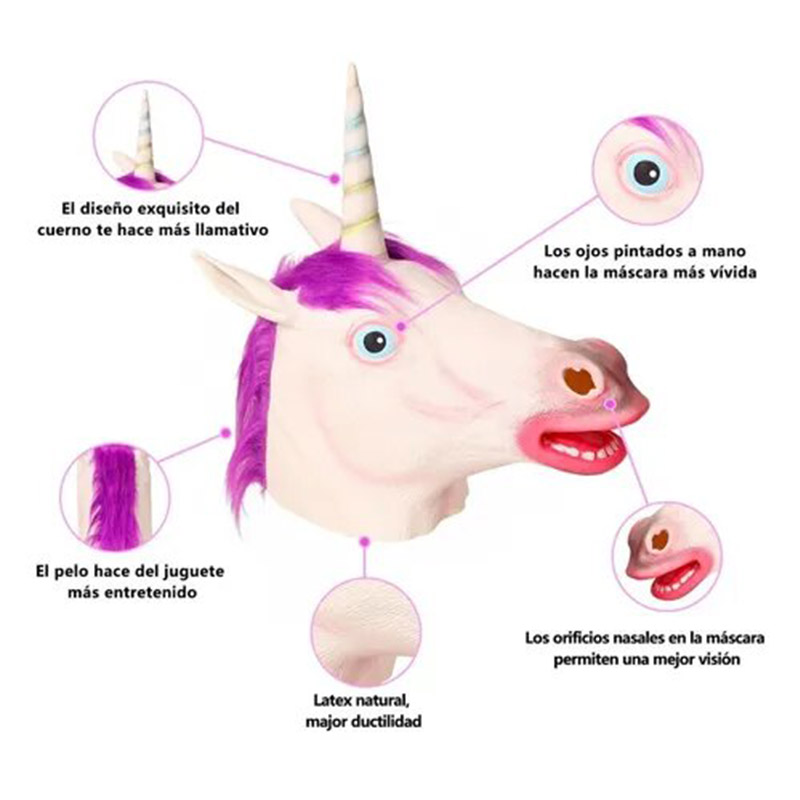 Mascara Cabeza Unicornio Fiesta Disfraz Halloween Festival