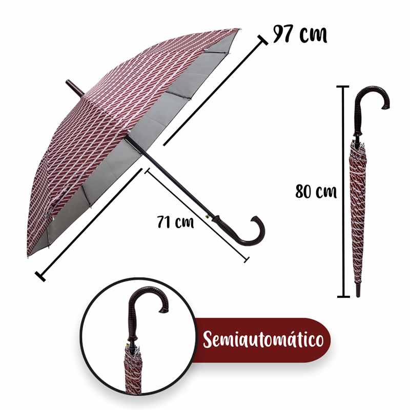 Paraguas Semiautomático Vino Rayado Doble Tela Filtro UV