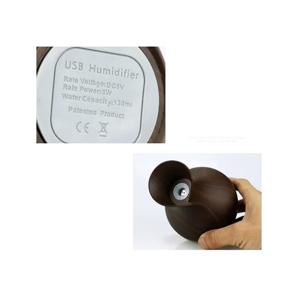 Difusor Humidificador De Aromaterapia Jarra Ultrasónico Luz Led 130 ml Cafe