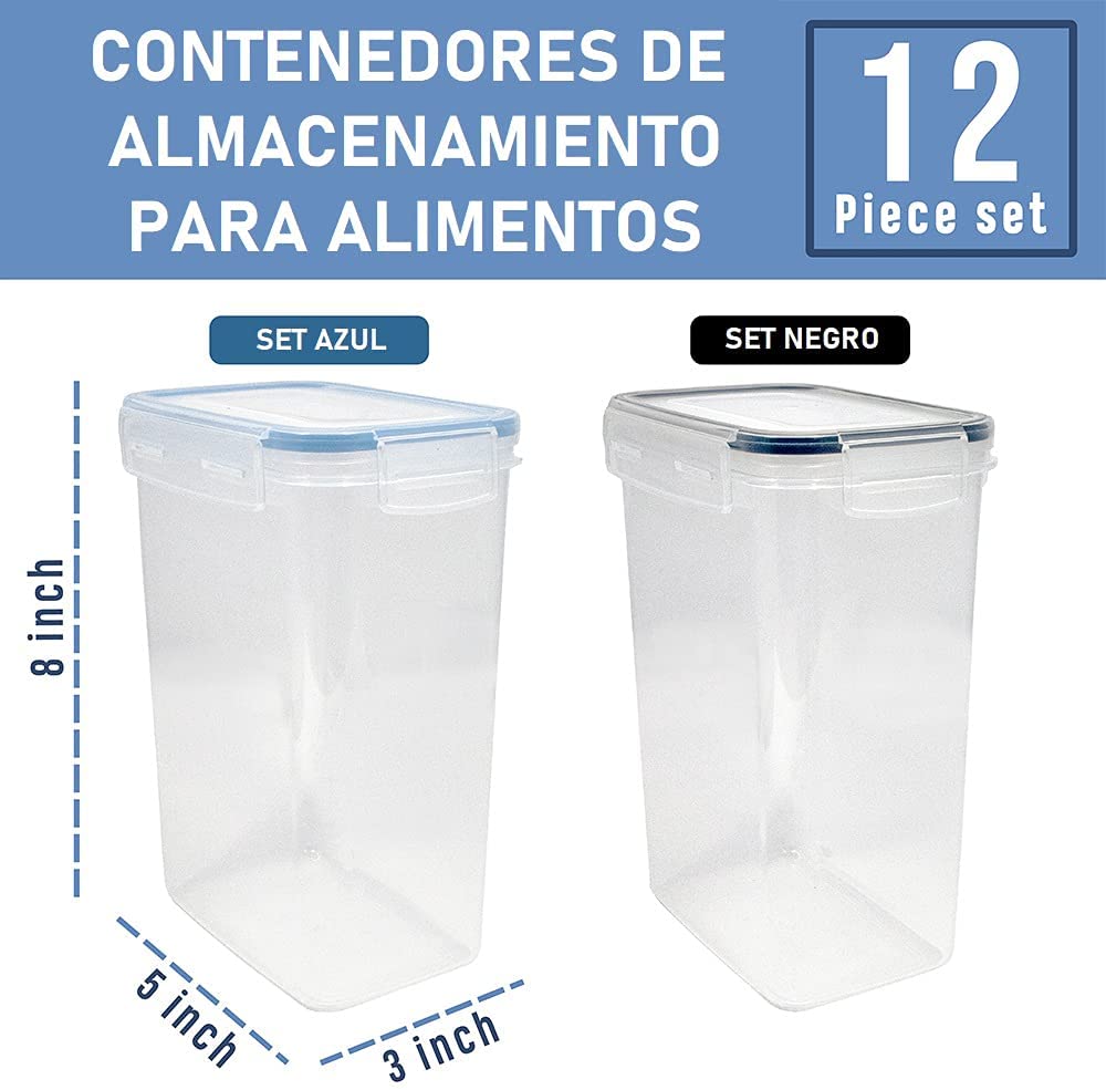 Juego 12 Recipientes plásticos con tapa organizadores cocina Azul