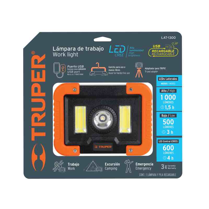 Lámpara De Taller Recargable De Led, 1300 Lúmenes Alta Luz