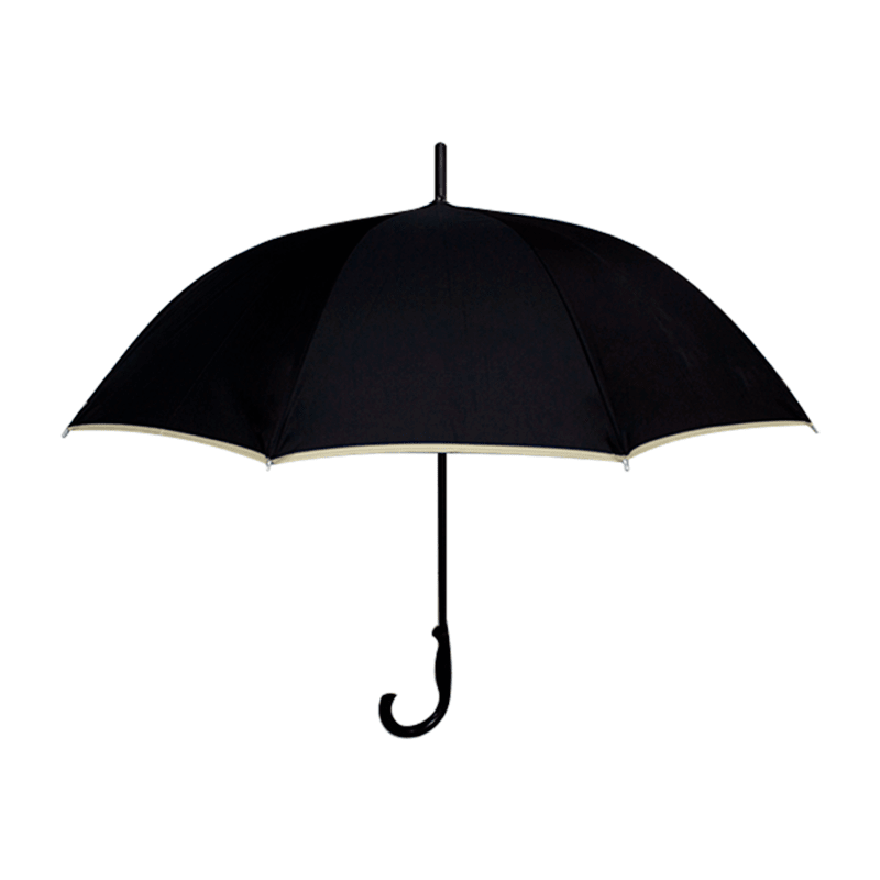 Paraguas Semiautomático Negro Bastón Mango Curvo Plástico Orilla Beige