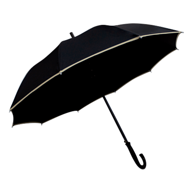 Paraguas Semiautomático Negro Bastón Mango Curvo Plástico Orilla Beige