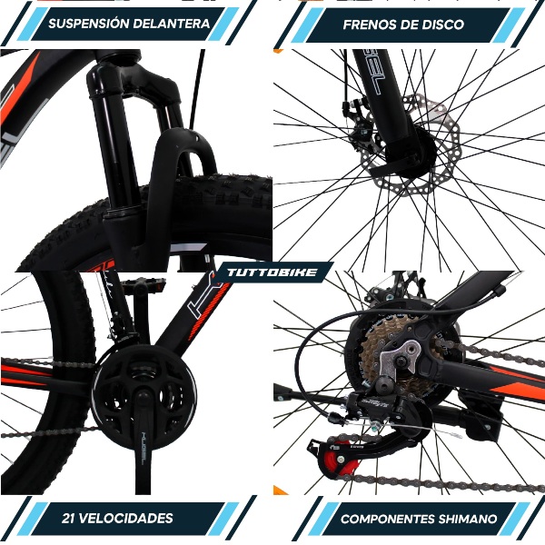 Bicicleta Montaña Rodada 29 21 Velocidades Kugel Di-MAX Bicicleta Aluminio R29 21 Velocidades Negro Bicicleta Montaña Rodada 29 Bicicletas Montaña 29 Aluminio Bici Montaña r29 Color Negro