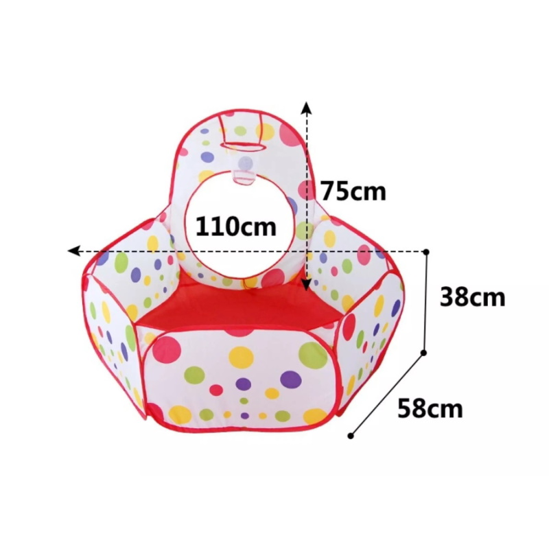 Tienda de campaña con túnel y alberca de pelotas