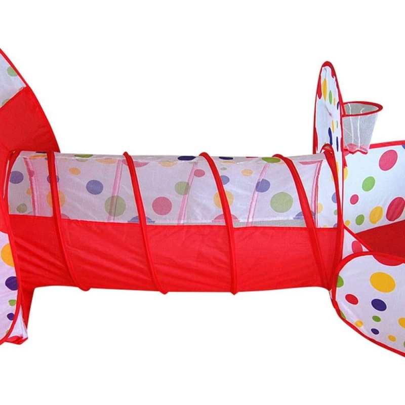 Tienda de campaña con túnel y alberca de pelotas