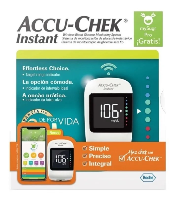 Glucómetro Accu Chek Sistema Instant Kit GRATIS 10 TIRAS Y 10 LANCETAS gratis 2 pilas de repuesto