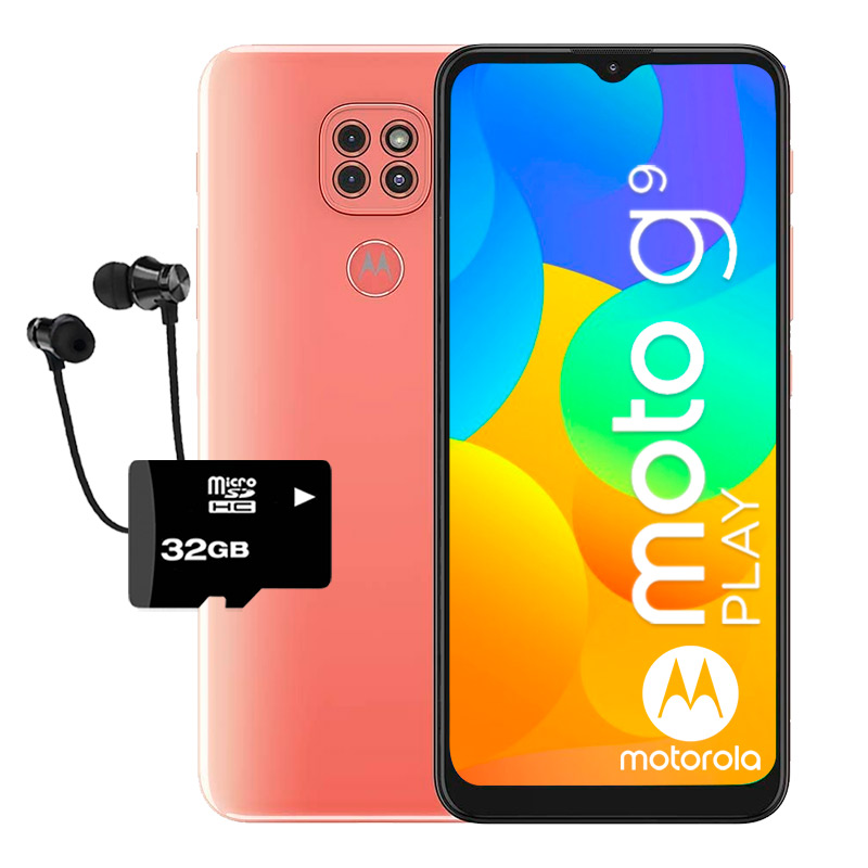Celular Motorola Moto G9 Play 64GB-4GB Rosa + Audifono + Microsd 32