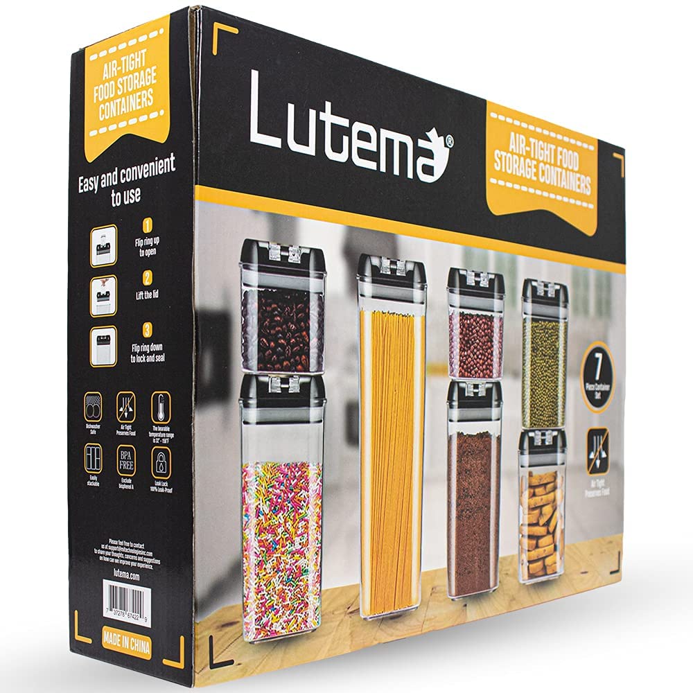 Juego de 7 Contenedores Lutema Herméticos para Almacenamiento de Alimentos Recipientes Libres de BPA y Tapa Abre-Facíl con Etiquetas para Identificar 