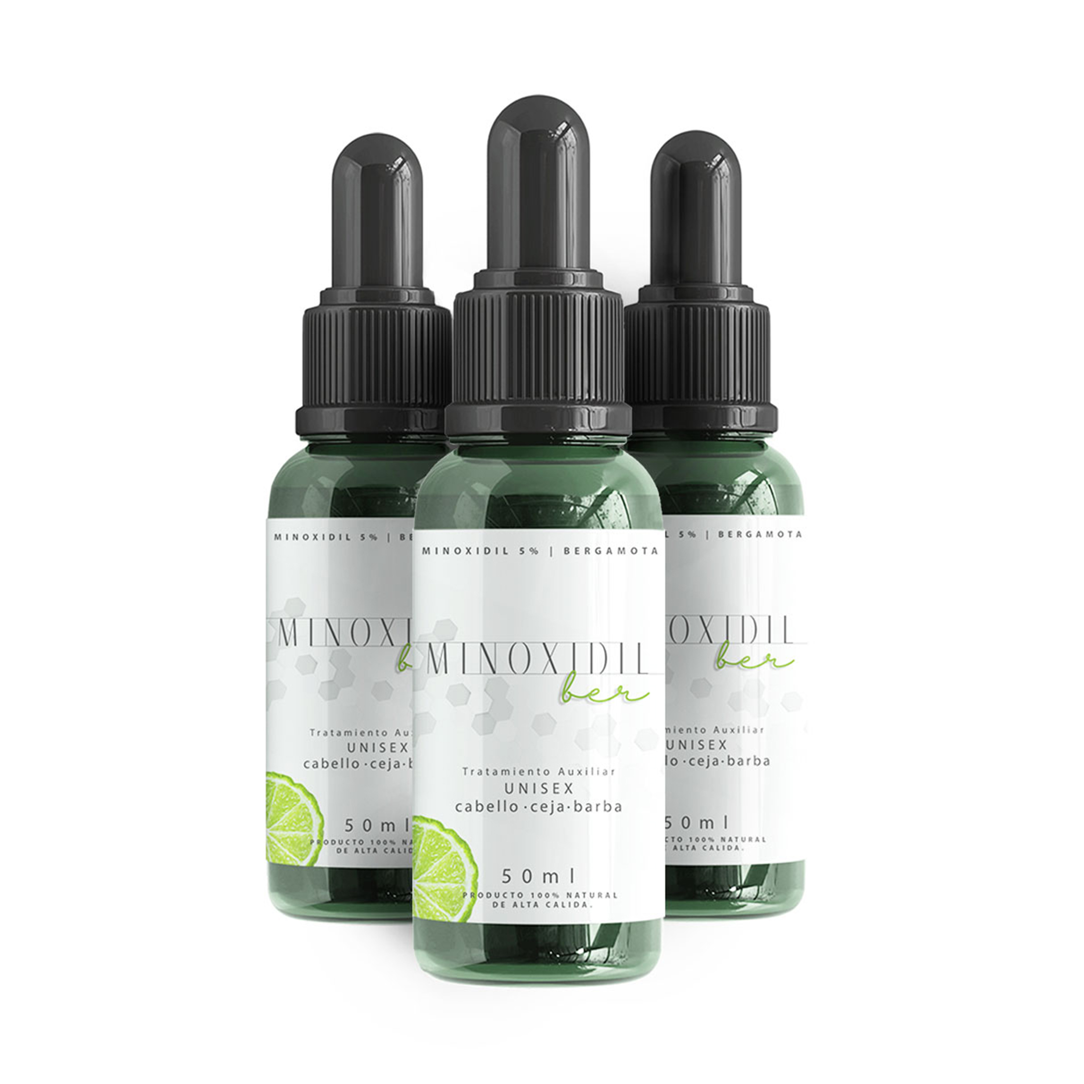 Tratamiento UNISEX para Cabello y Barba con MINOXIDIL 5% y Bergamota 6 Frascos de 50ml  Minoxidilber®