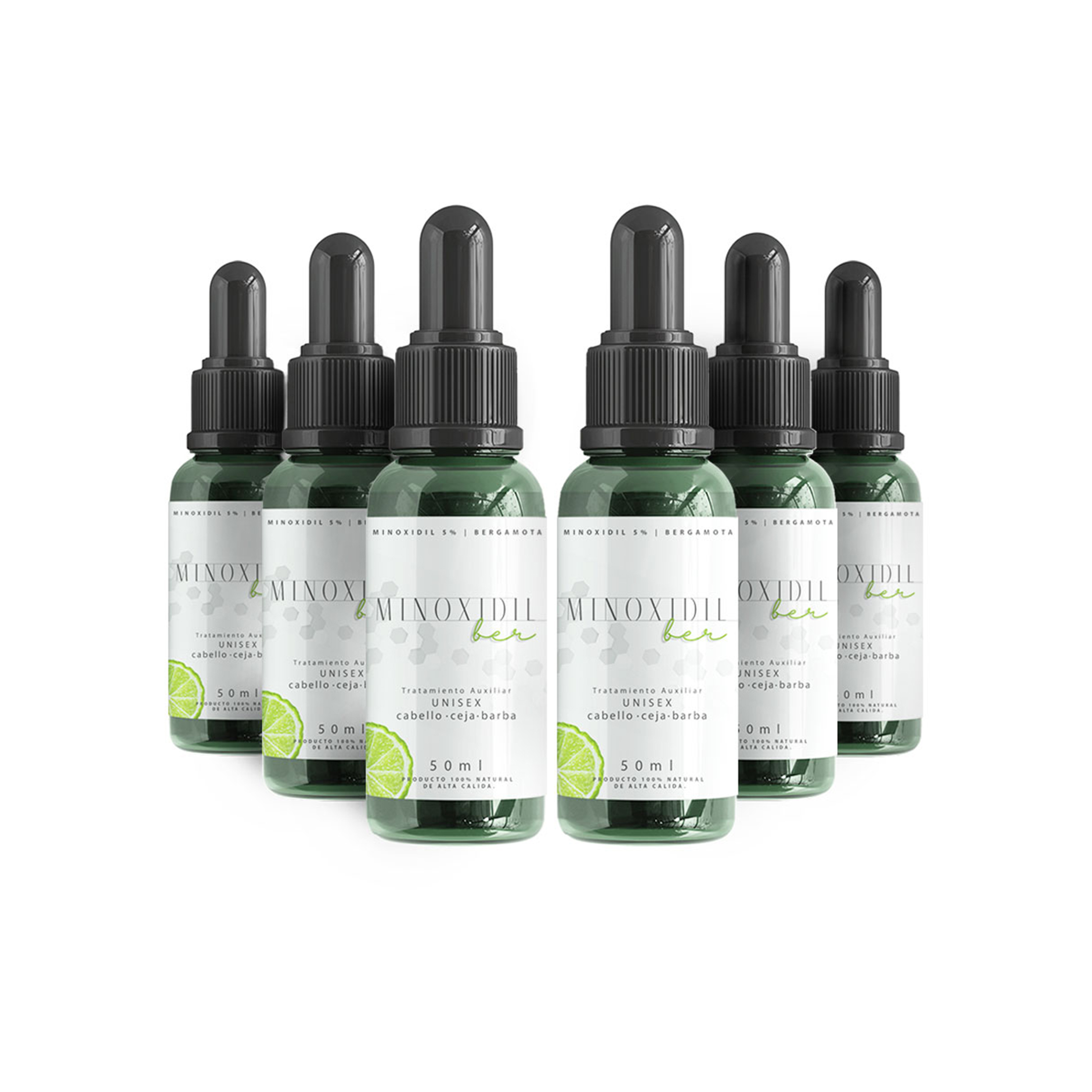 Tratamiento UNISEX para Cabello y Barba con MINOXIDIL 5% y Bergamota 6 Frascos de 50ml  Minoxidilber®