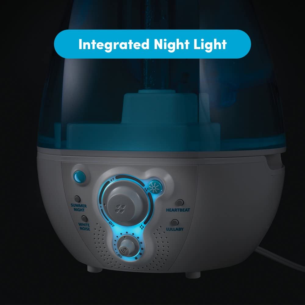 Humidificador ultrasónico myBaby SoundSpa, hasta 45 horas de funcionamiento, tanque de 1 galón, reproduce 4 sonidos relajantes, luz nocturna, perfecto para bebés, recién nacidos, niños pequeños, tecnología de tanque limpio, MYB-W45
