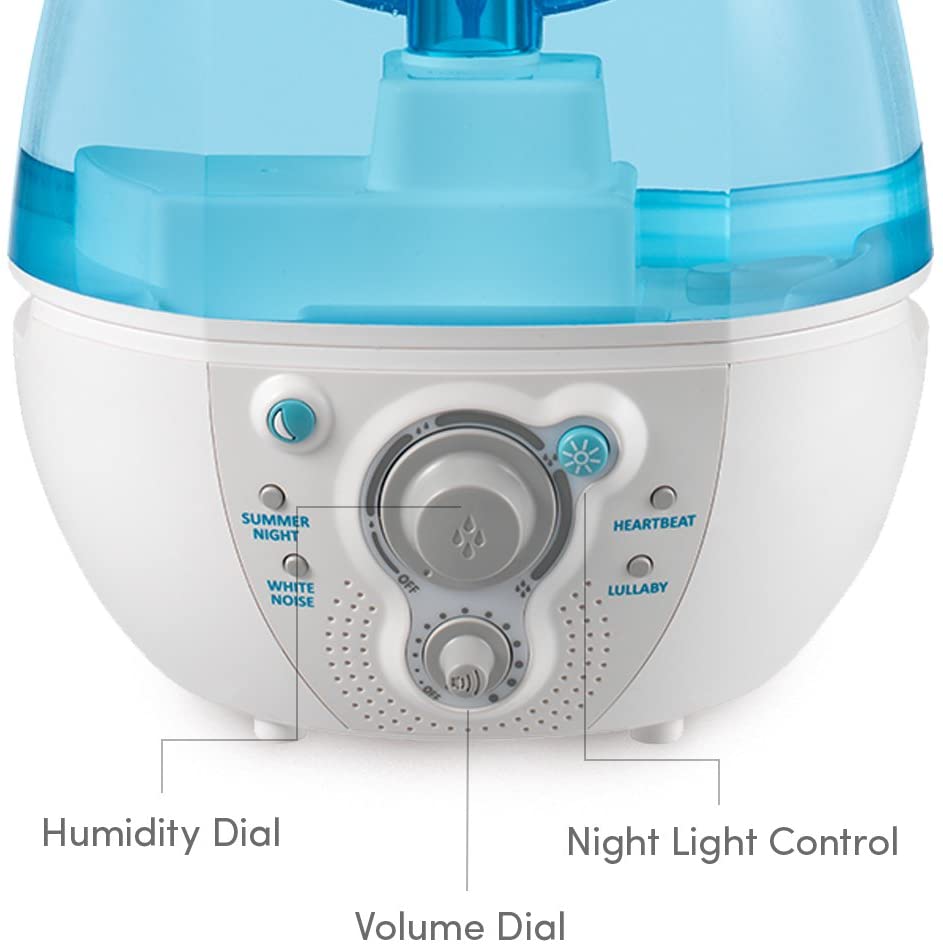 Humidificador ultrasónico myBaby SoundSpa, hasta 45 horas de funcionamiento, tanque de 1 galón, reproduce 4 sonidos relajantes, luz nocturna, perfecto para bebés, recién nacidos, niños pequeños, tecnología de tanque limpio, MYB-W45
