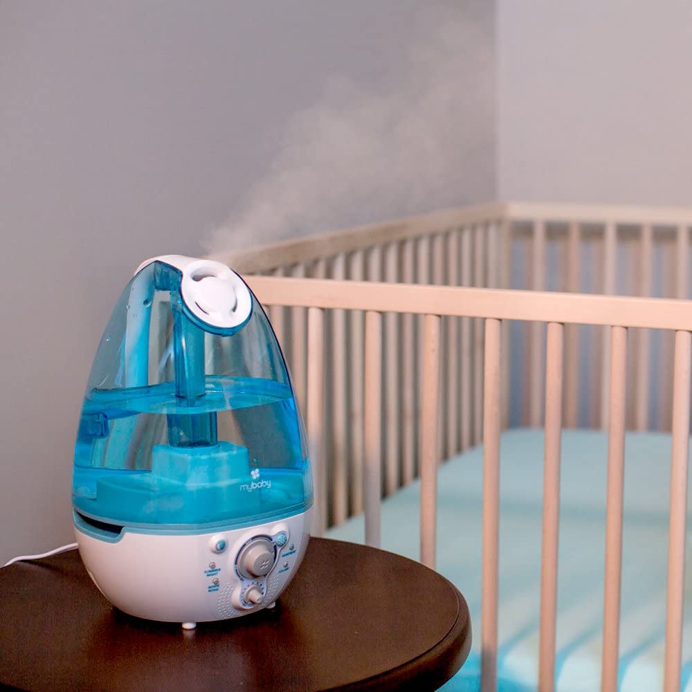 Humidificador ultrasónico myBaby SoundSpa, hasta 45 horas de funcionamiento, tanque de 1 galón, reproduce 4 sonidos relajantes, luz nocturna, perfecto para bebés, recién nacidos, niños pequeños, tecnología de tanque limpio, MYB-W45