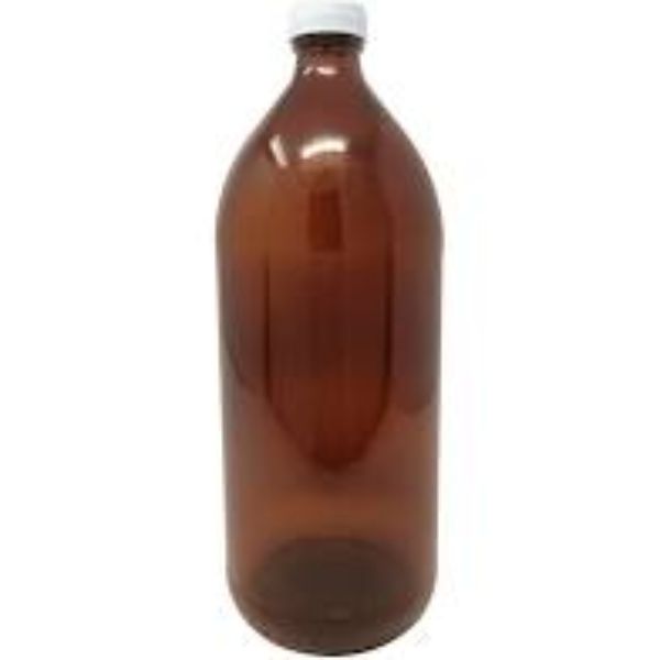 Botella de vidrio ámbar boca angosta con tapón de rosca. 1Lt