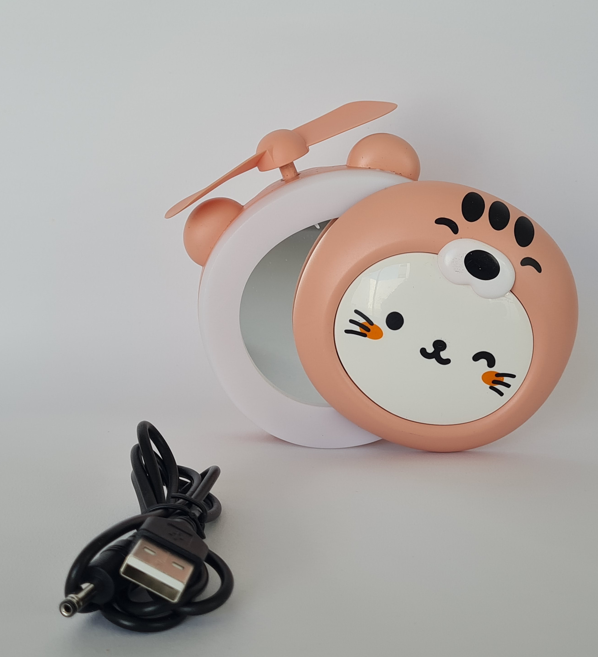MINI VENTILADOR USB LUZ LED ESPEJO GATITO
