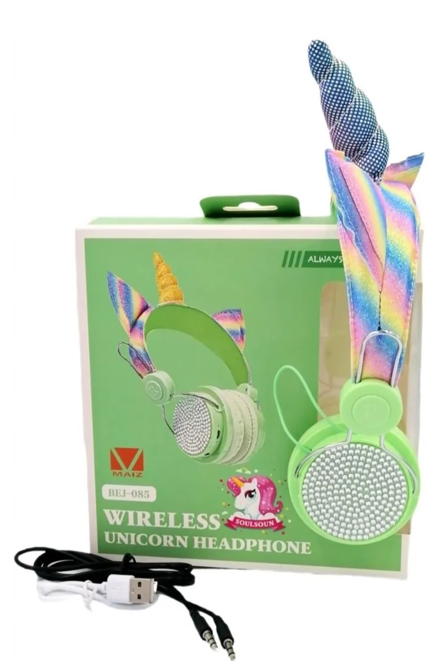 AUDIFONOS UNICORNIO BLUETOOTH 5.0 NIÑOS VERDE