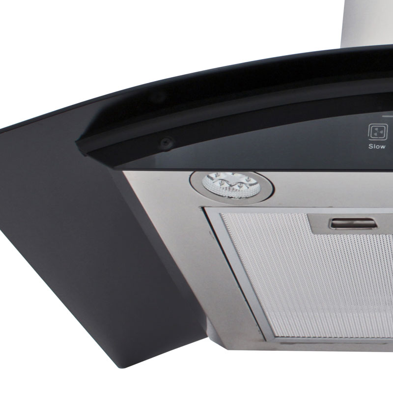 Campana extractora para cocina de 90cm SUPRA CC-90-AC en acero inoxidable con cristal curvo en color negro