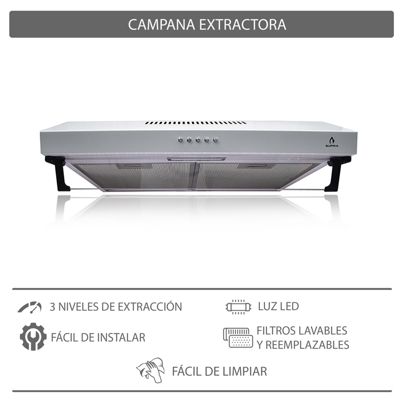 Campana extractora para cocina de 50cm SUPRA NUBE B-50 en acero inoxidable color blanco 