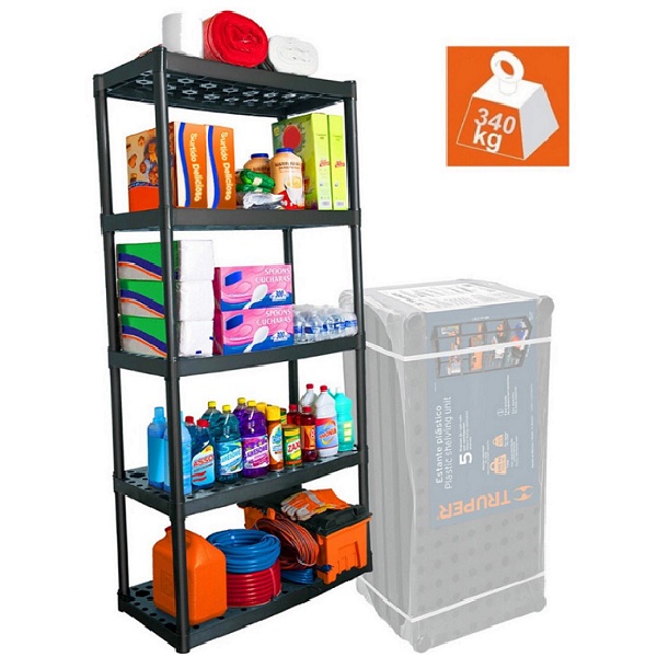 Estante Plástico, Uso Rudo - Organizador - Anaquel de Plastico 5, Repisas Truper 19943 EST-5