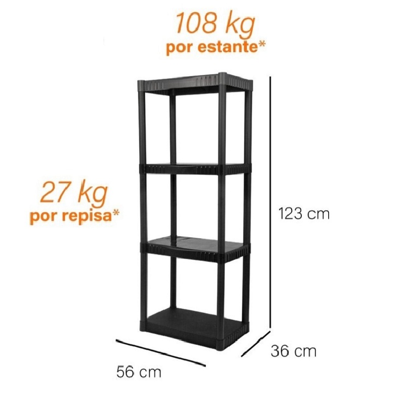 Estante Plastico 4 Repisas Pretul 25075 ORGANIZADOR 