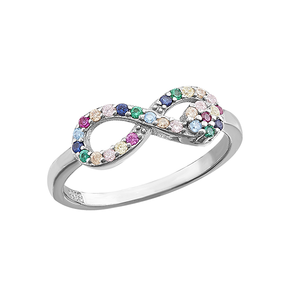 Anillo con Diseño Infinito con Circonias en Colores en Forma de Flores en Plata .925 + Obsequio