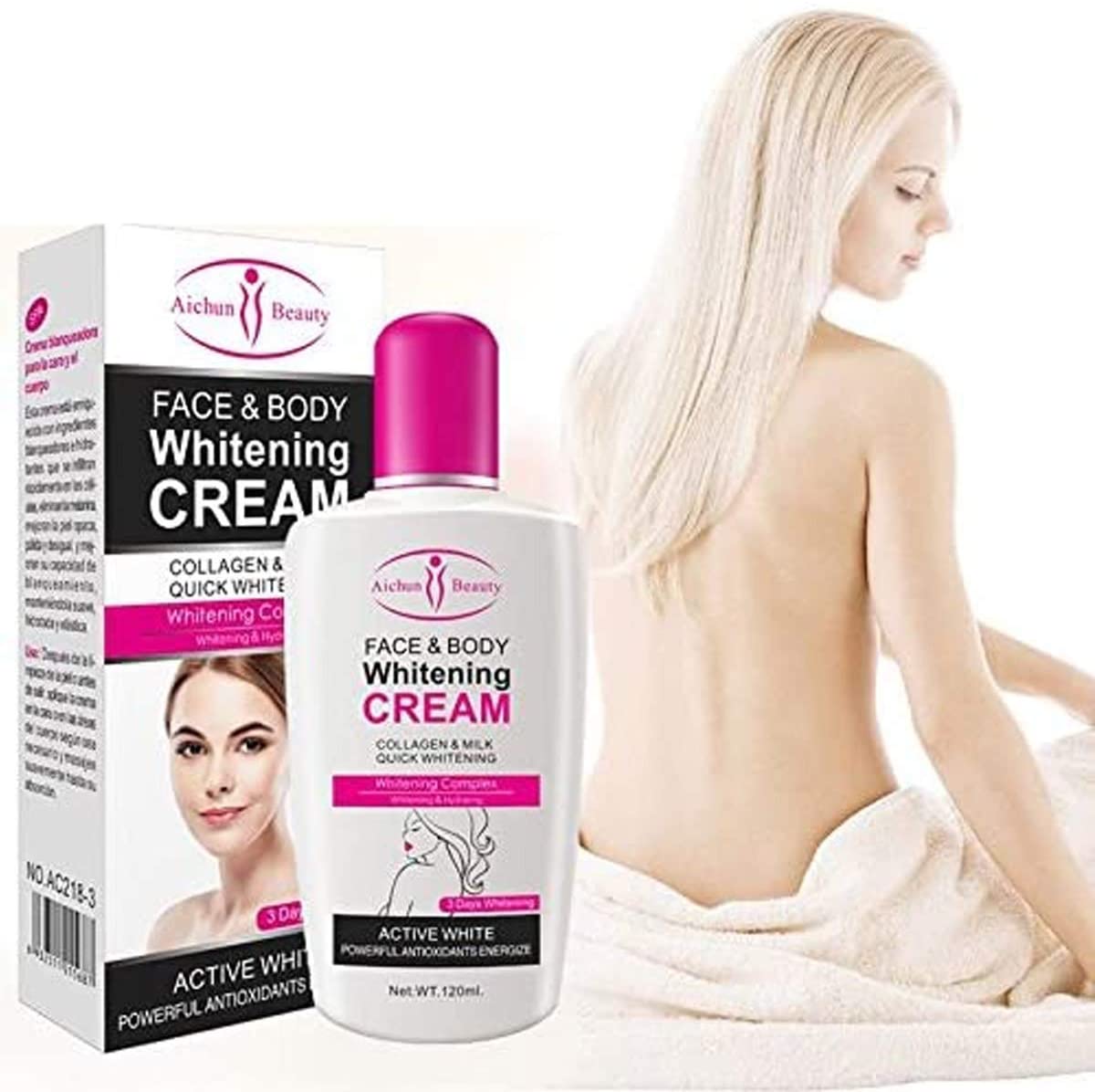 Crema Suave Aclaradora Aichun Beauty Para Cara y Cuerpo Aclara Rodillas Codos Axilas Brazos Espalda con Leche y Colágeno Hidrata y Suaviza la Piel 120 ml