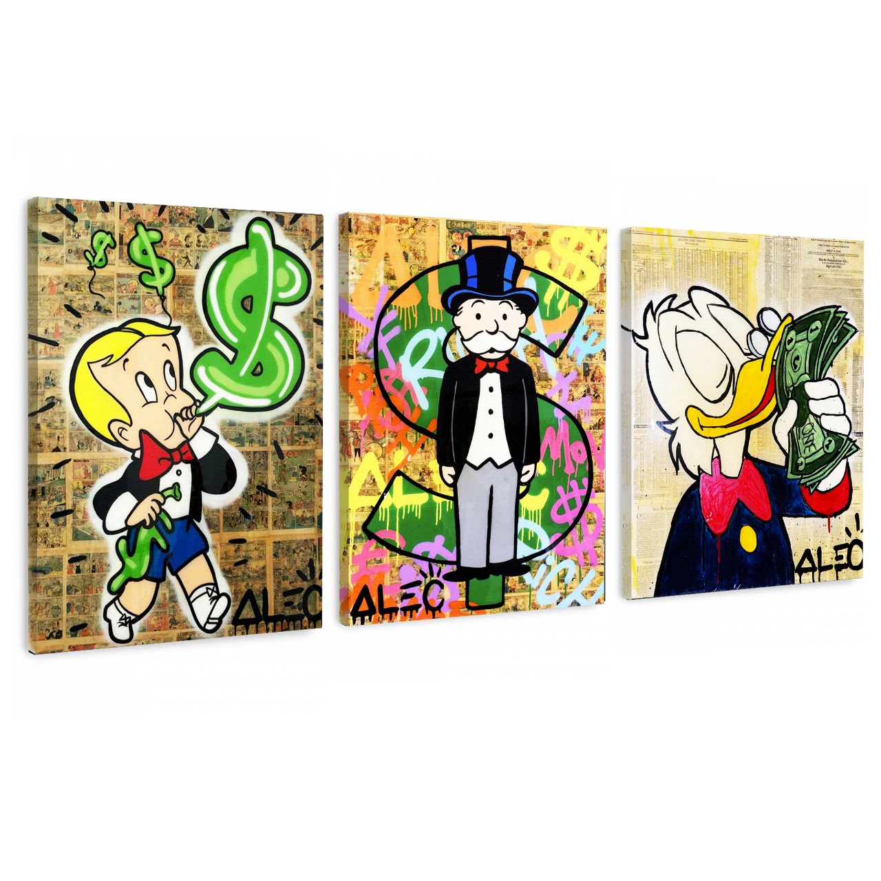 Set 3 Cuadros Decorativos Alec Monopoly Arte Callejera 3 cuadros de 25x35cm cada cuadro 