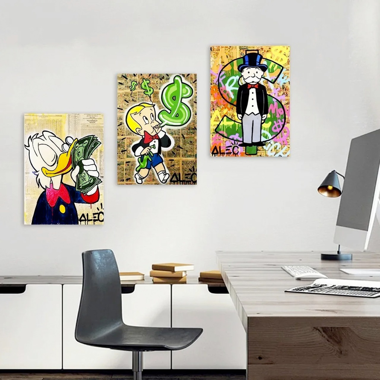 Set 3 Cuadros Decorativos Alec Monopoly Arte Callejera 3 cuadros de 25x35cm cada cuadro 