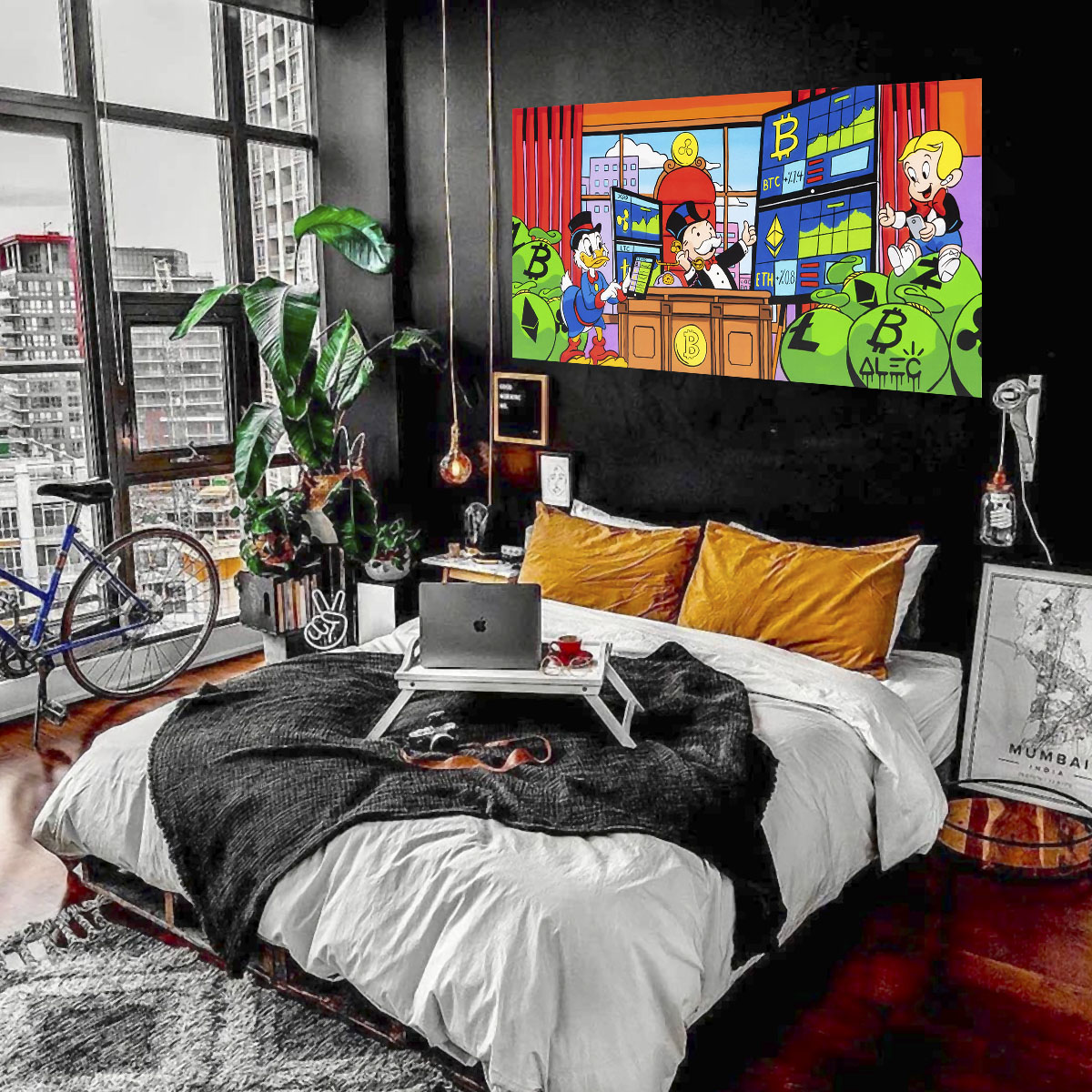 Cuadro Decorativo Alec Monopoly Bitcoin criptomonedas | 50x100cm lienzo canvas 100% Algodón | DECOGALERIA | Listo para Colgar