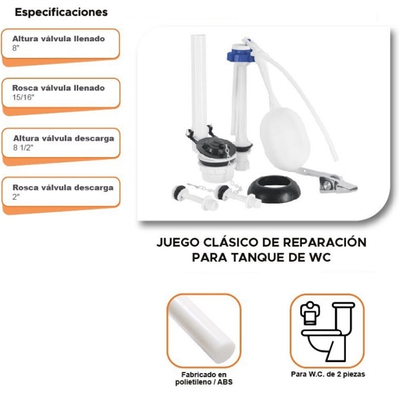 JUEGO DE ACCESORIOS PARA TANQUE DE WC DEPOSITO FLOTADOR BAÑO FOSET 