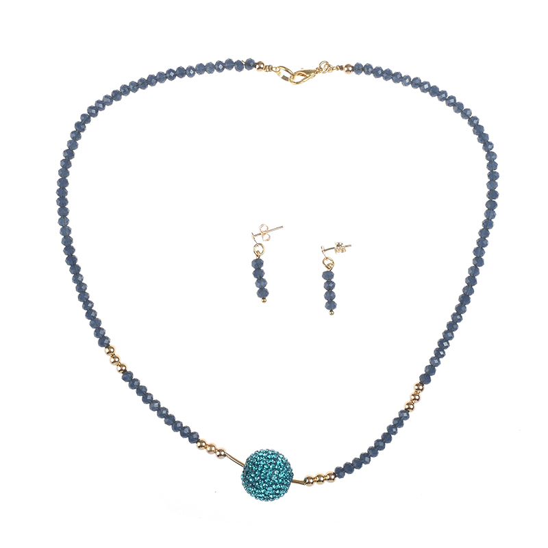 Juego de Collar y Aretes dije Bola de Fuego Azul Turquesa
