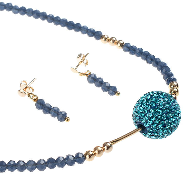 Juego de Collar y Aretes dije Bola de Fuego Azul Turquesa